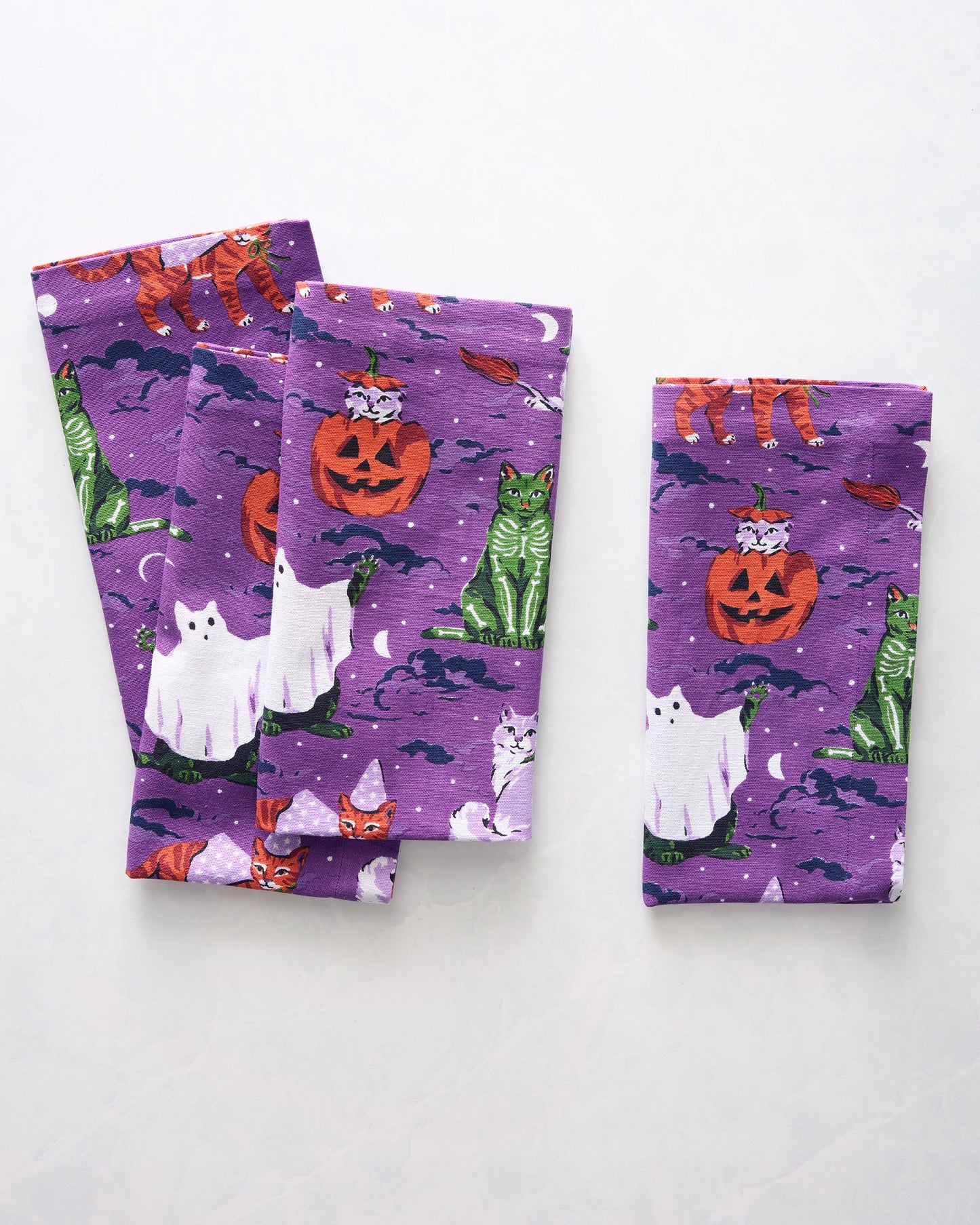 Halloween House Cats - Dinner Napkins Set Of 4 - Purple Tonic