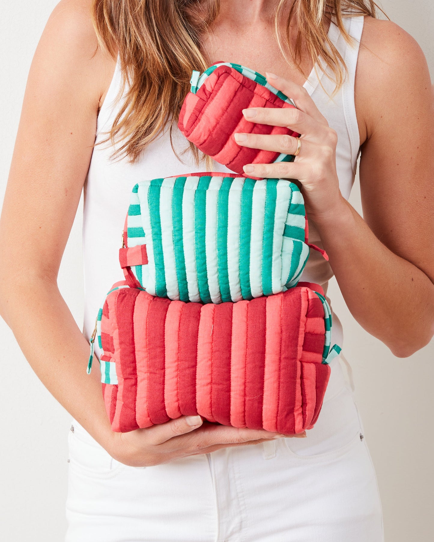Holiday Stripes - Three's Best Pouch Set - Spearmint & Peppermint