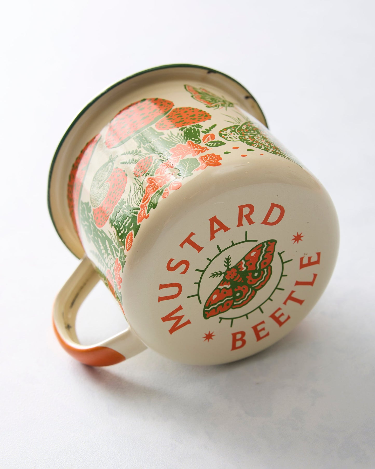 Cream - Toad & Mushrooms Enamel Camp Mug - Mustard Beetle