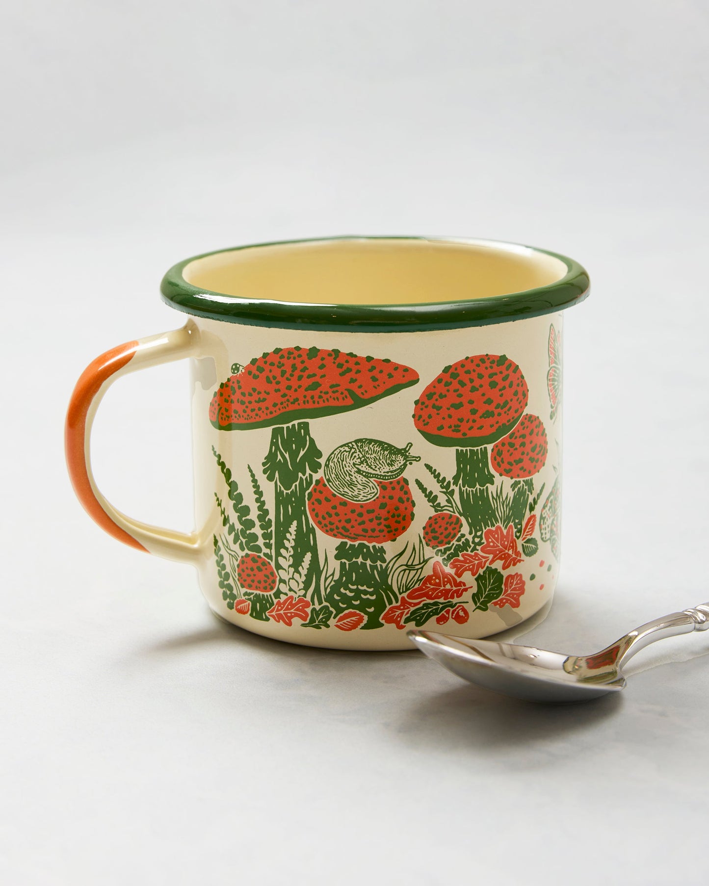 Cream - Toad & Mushrooms Enamel Camp Mug - Mustard Beetle