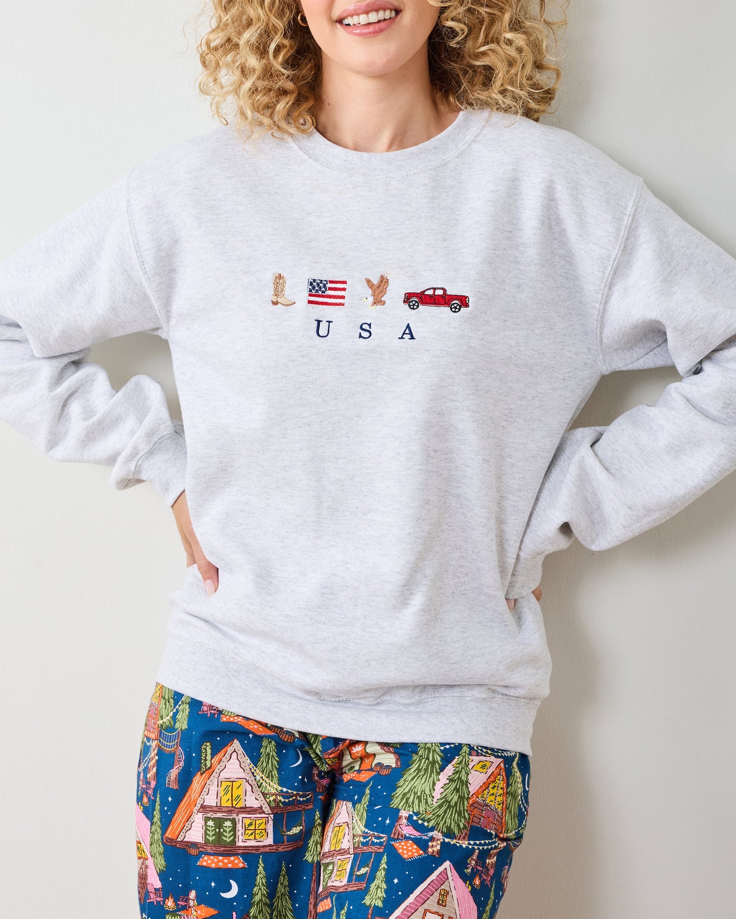 USA Embroidered Icons - Crewneck Sweatshirt