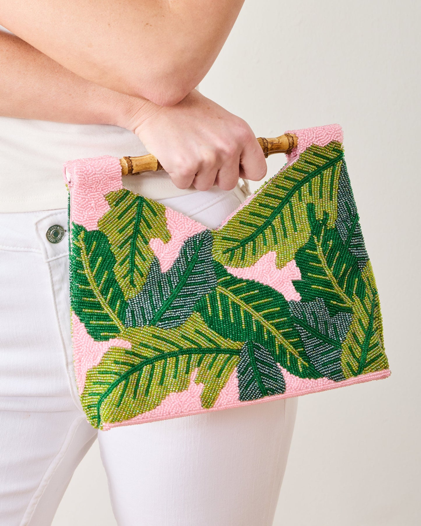 Pink - Beaded Palm Leaf Bag - Tiana Designs