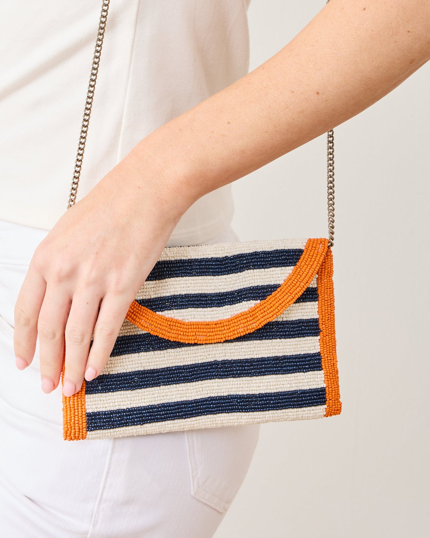 Navy - Striped Beaded Clutch - Tiana Designs