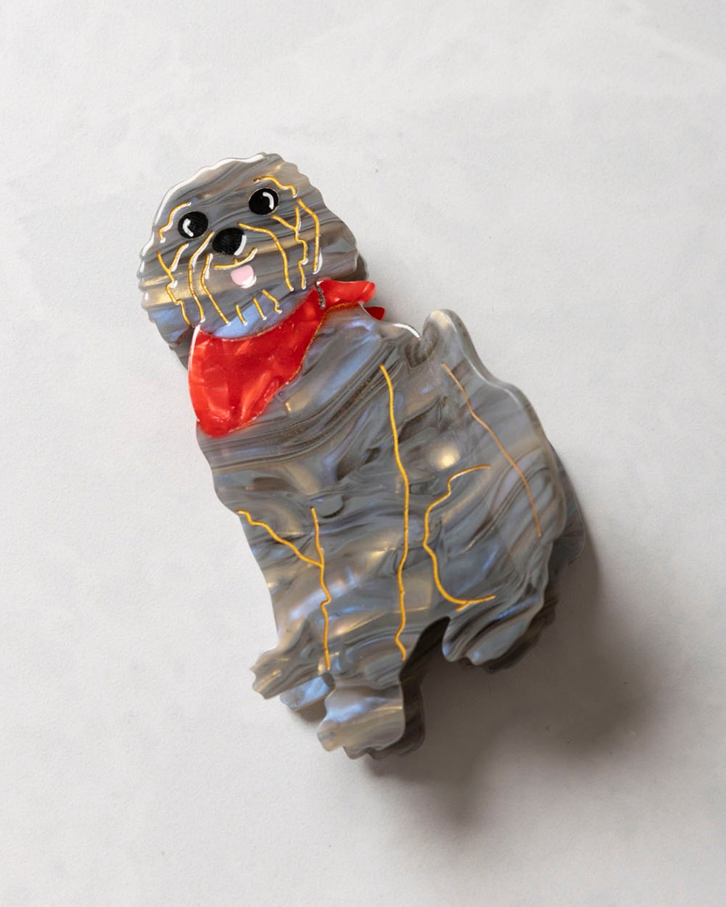Grey - Hand Painted Golden Doodle Claw Hair Clip - Solar Eclipse