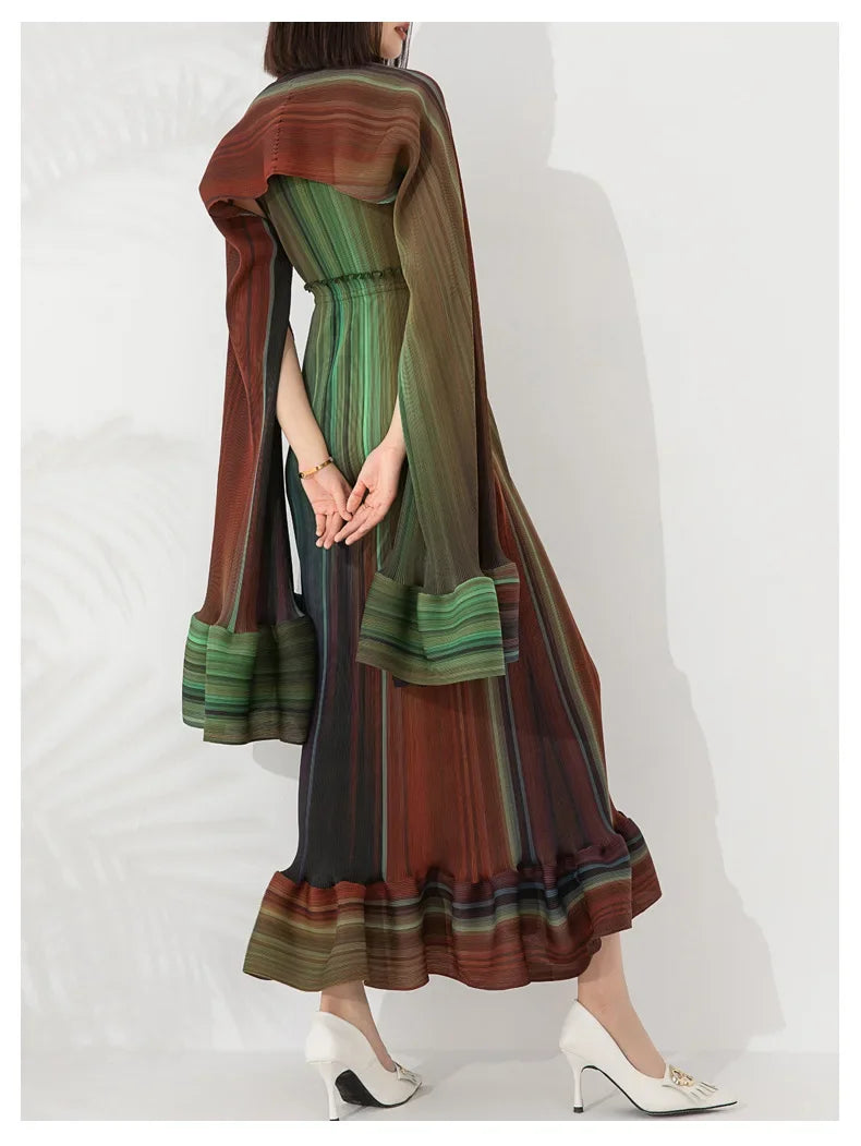 Women's Chic Pleated Sleeveless Midi Dress & Shawl Set