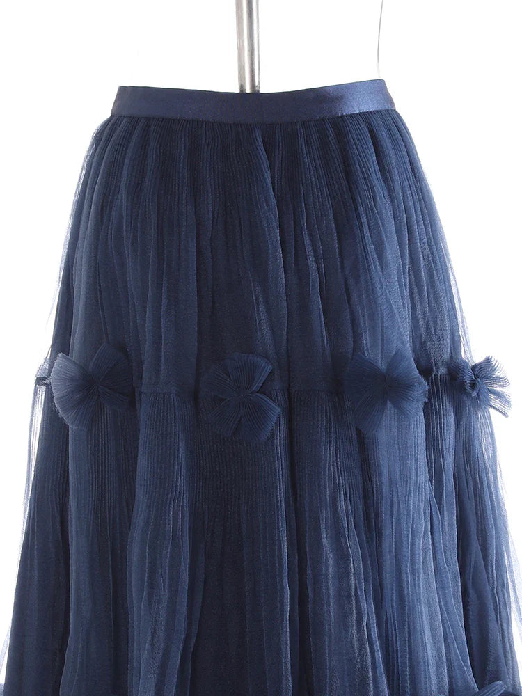 Luxe Pleated Tulle Midi Skirt