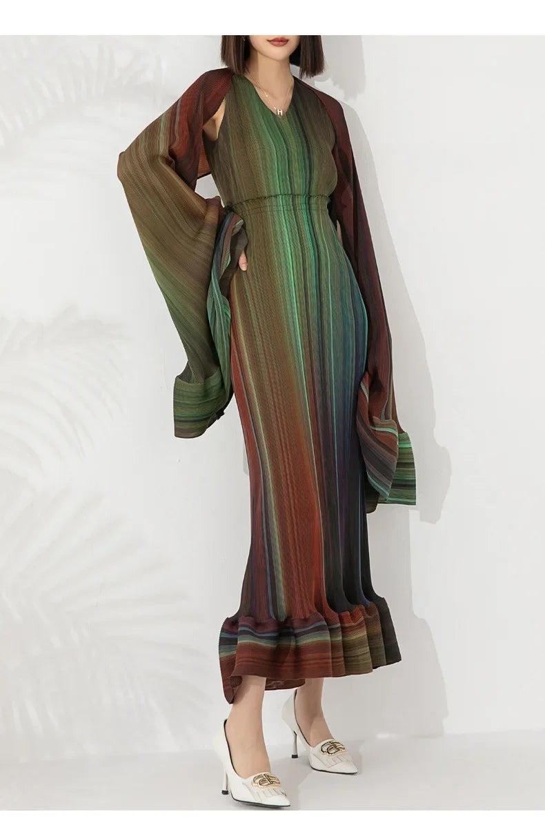Women's Chic Pleated Sleeveless Midi Dress & Shawl Set
