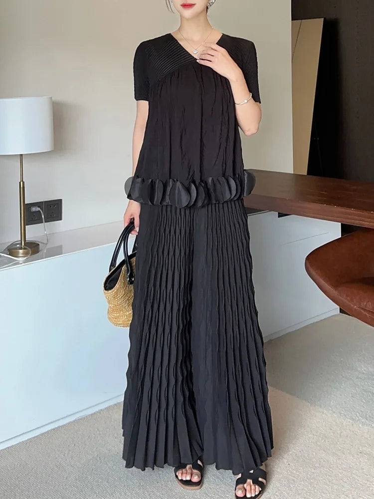 Pleated Chiffon Wide-Leg Trousers