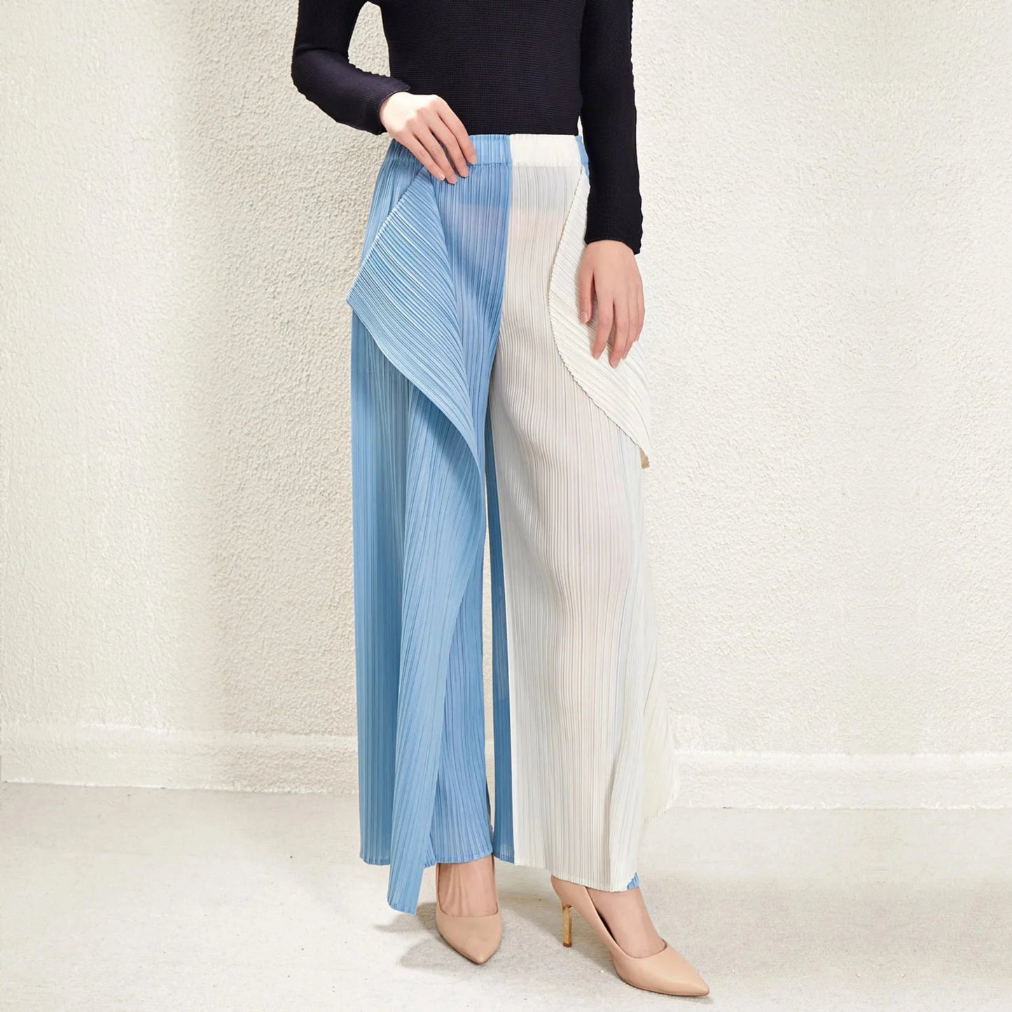 Women's Luxurious Pull-on Plissé Pleated Wide Leg Pant