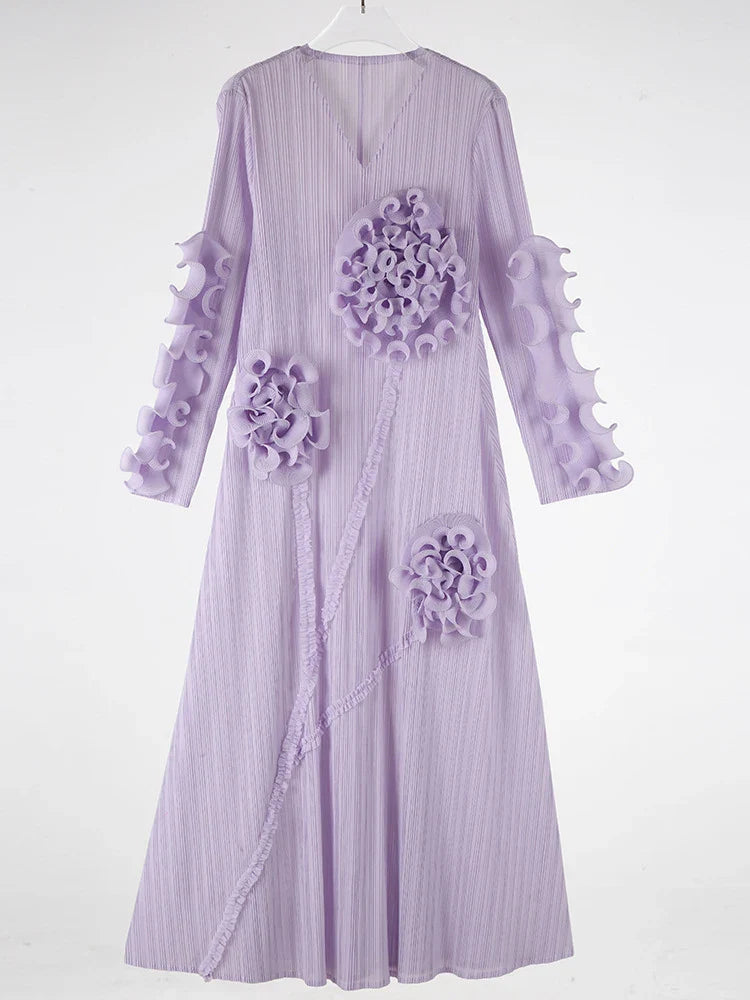 Pleated 3D Ruffle Floral Dress