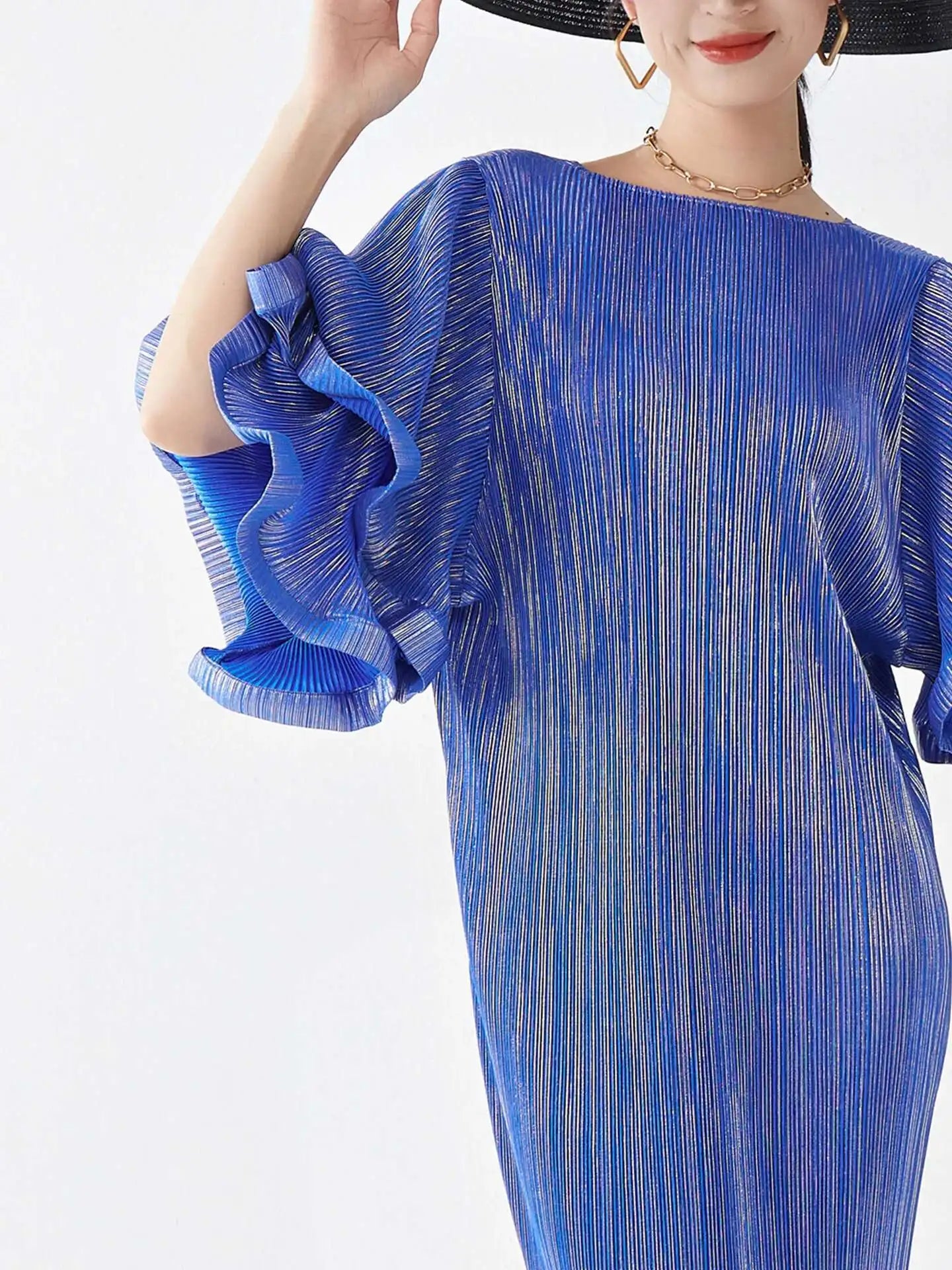 Luxury Pleated Flare Sleeve Dress