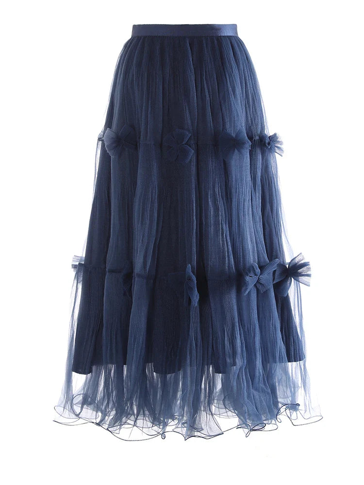 Luxe Pleated Tulle Midi Skirt