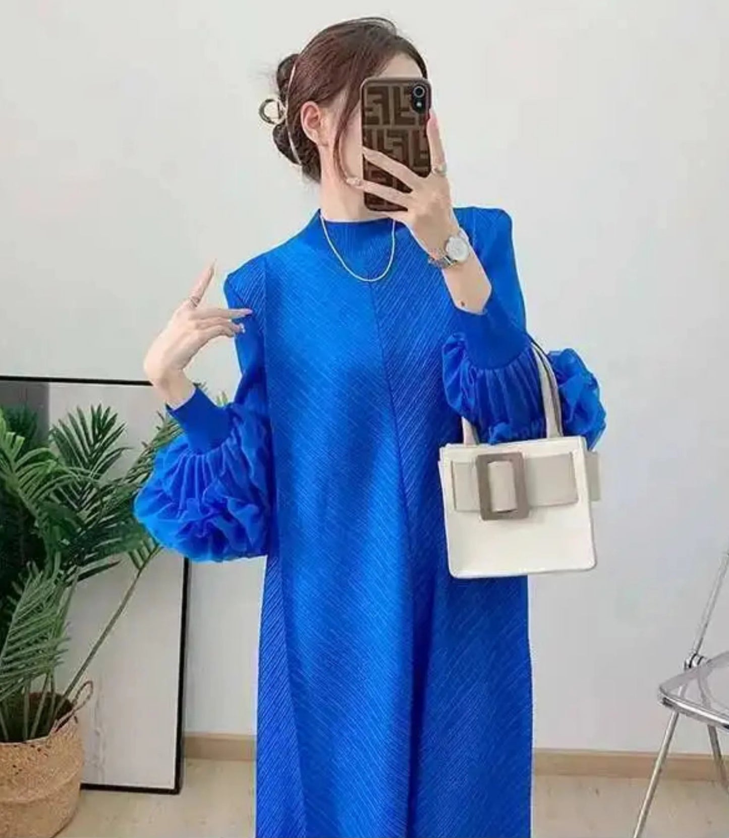 Truly Pleated Ruffle Sleeve Dress