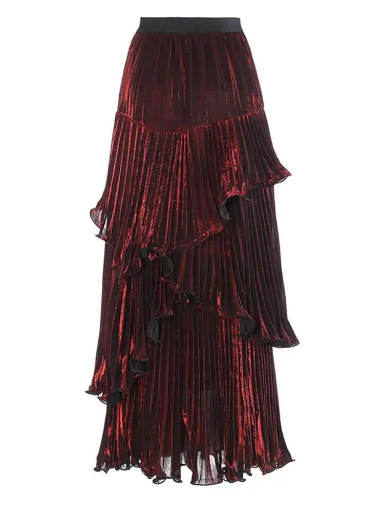 Metallic Tiered Midi Skirt