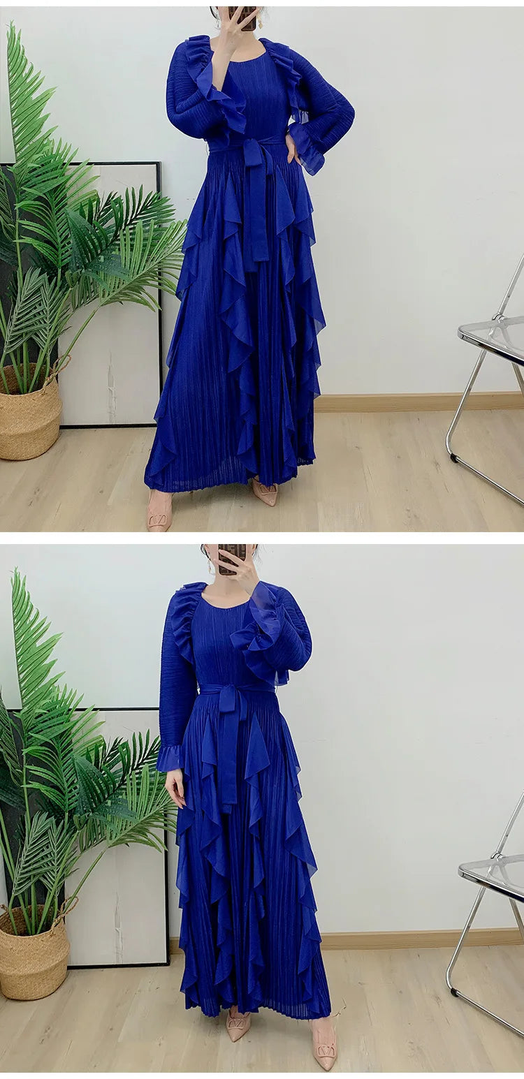 Luxury Pleated Ruffle Midi Dress