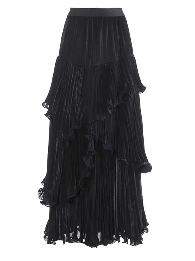 Metallic Tiered Midi Skirt