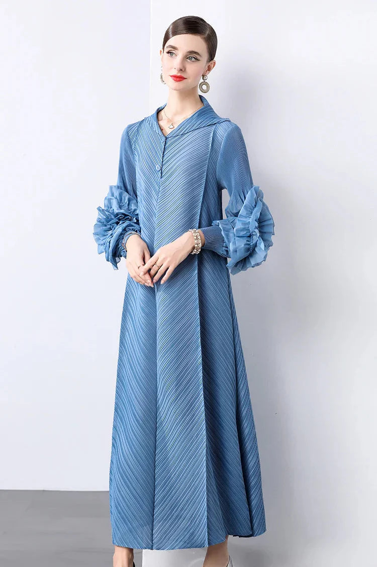 Plissé Pleated Long Sleeve Dress