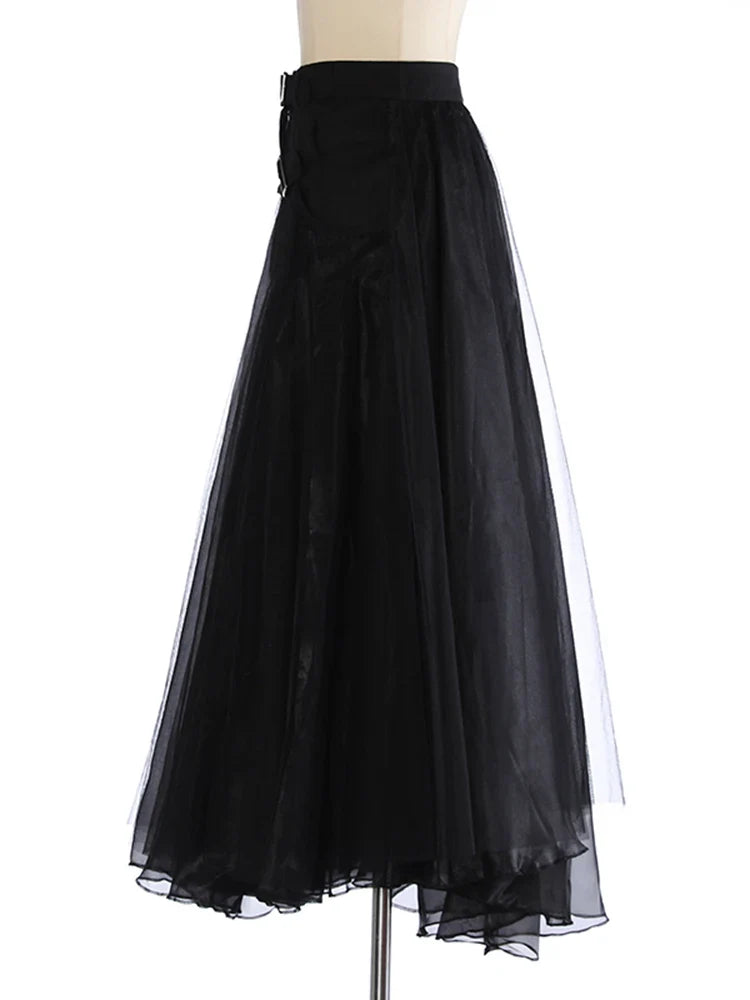 Luxury Tulle Mesh Buckle Skirt