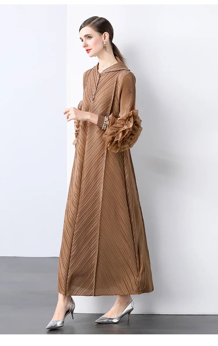Plissé Pleated Long Sleeve Dress