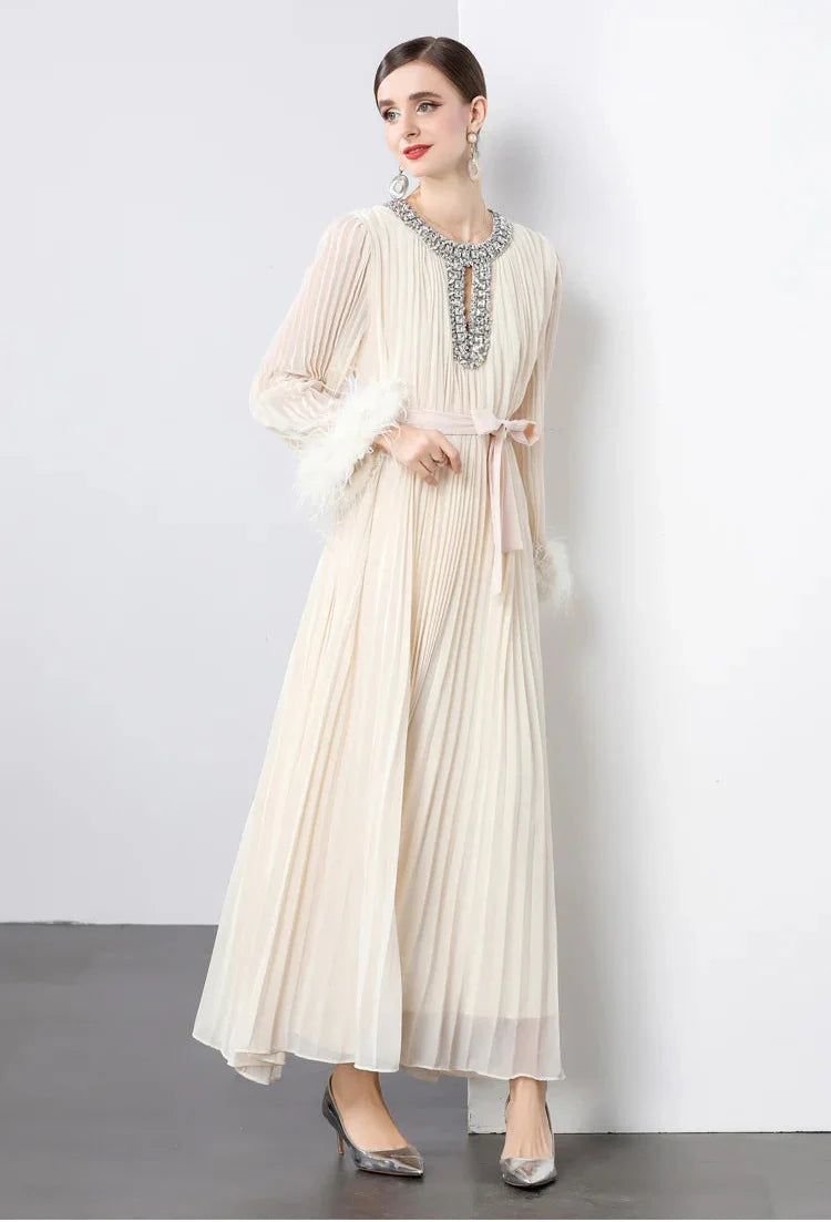 Plisse Faux Fur Crystal Dress