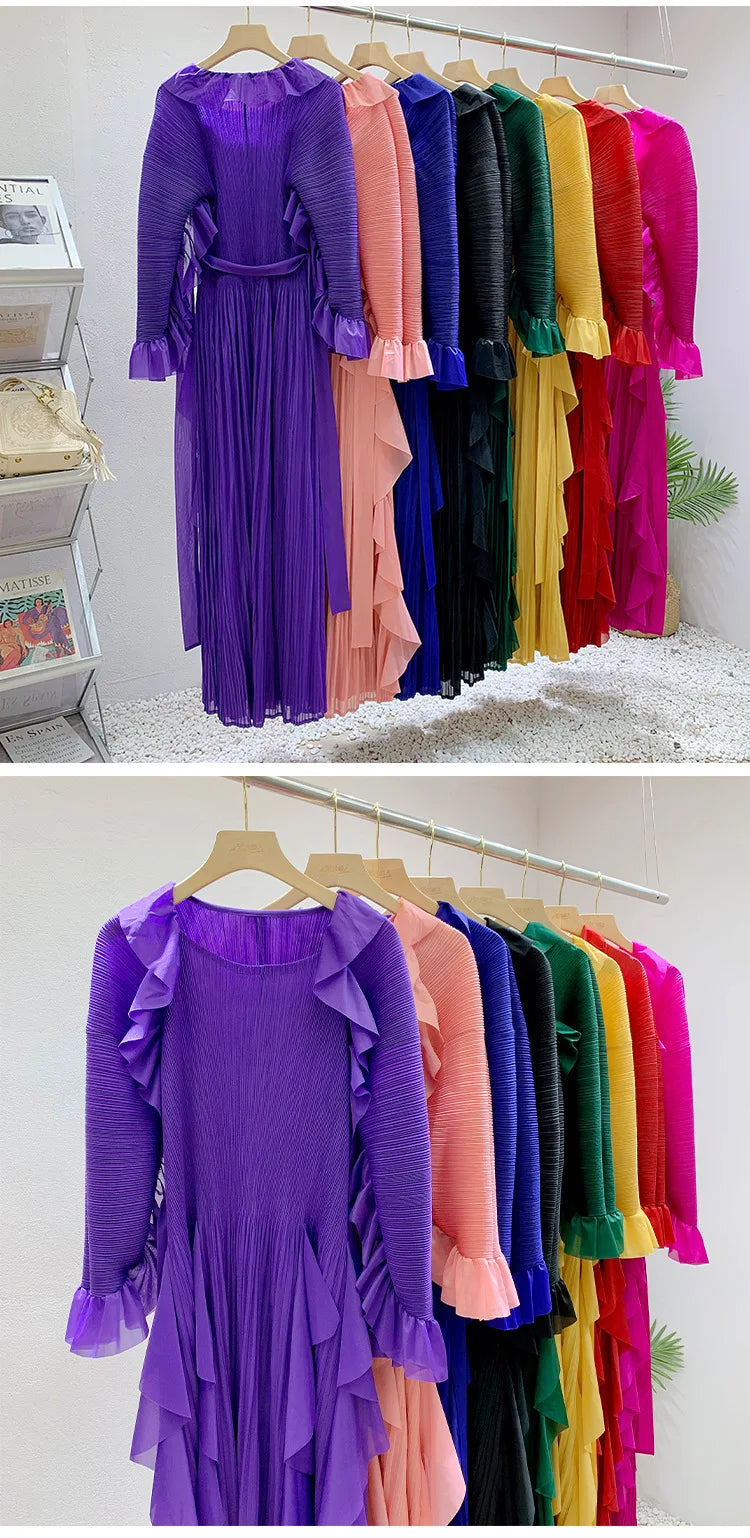 Luxury Pleated Ruffle Midi Dress