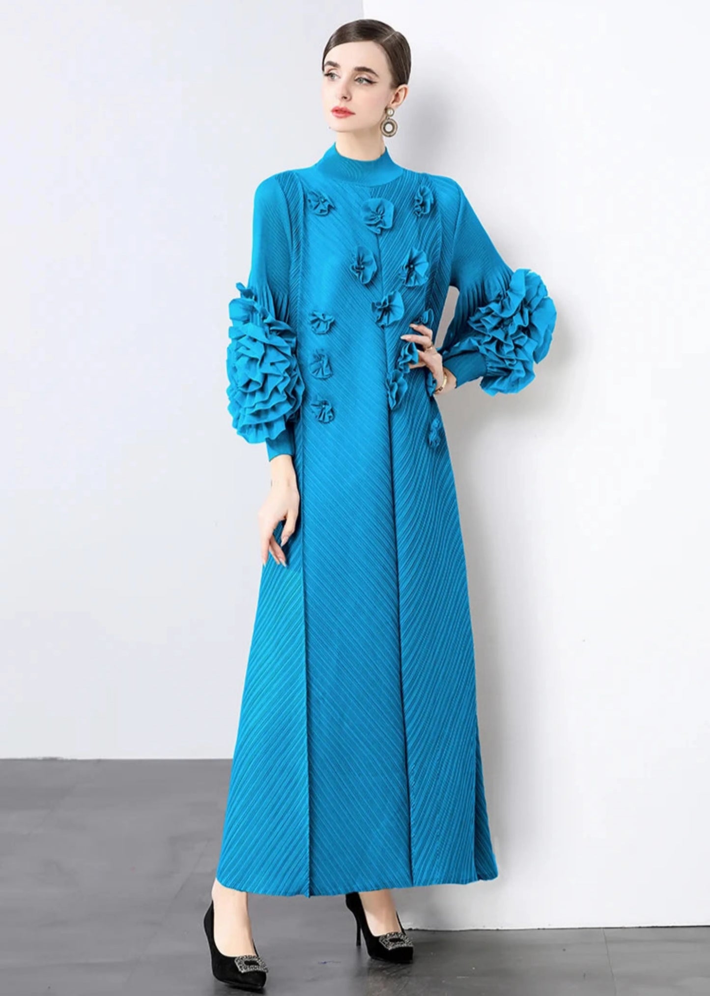 Luxury Pleats Floral Formal Dress