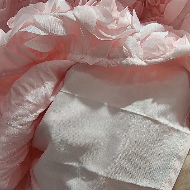 Rose Tulle Romantic Flared Midi Skirt