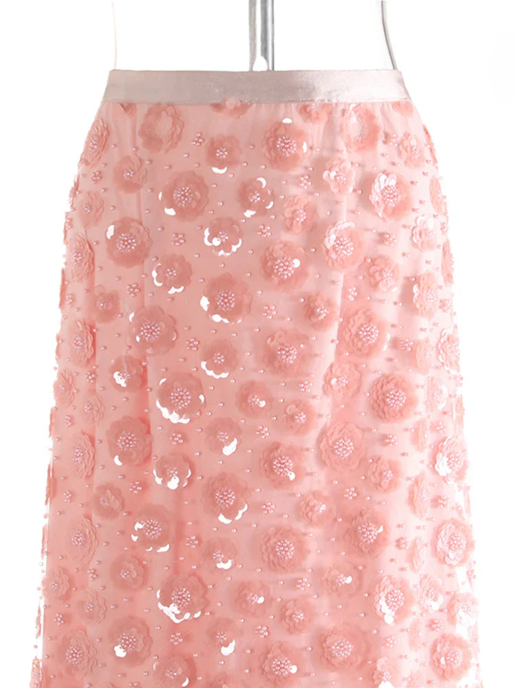 Elegant Floral Sequin Mesh Skirt