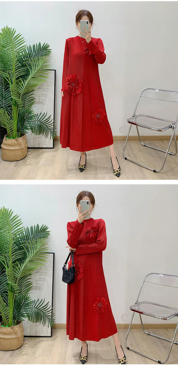 Luxury Pleated Floral Tunic Dress
