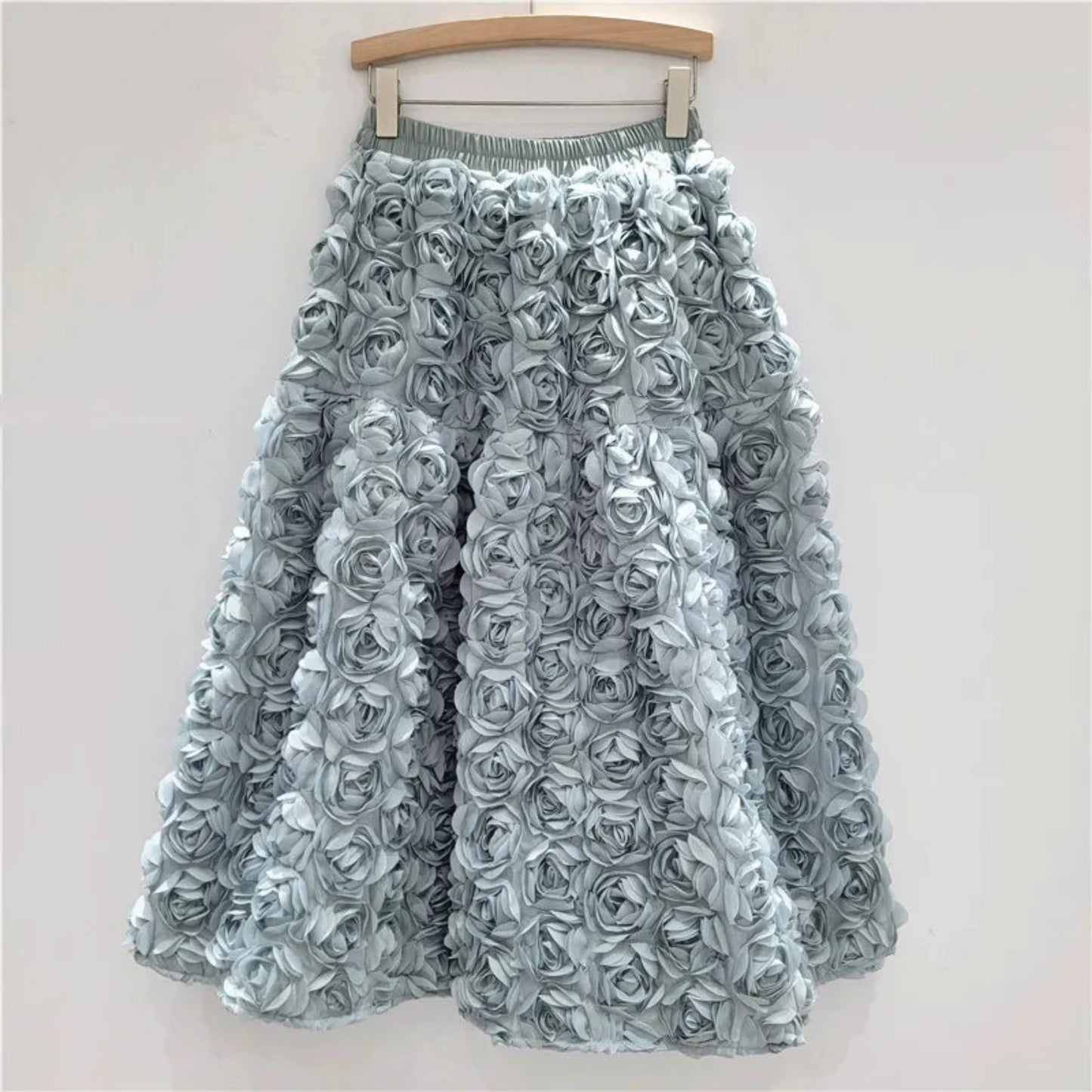 Rose Tulle Romantic Flared Midi Skirt