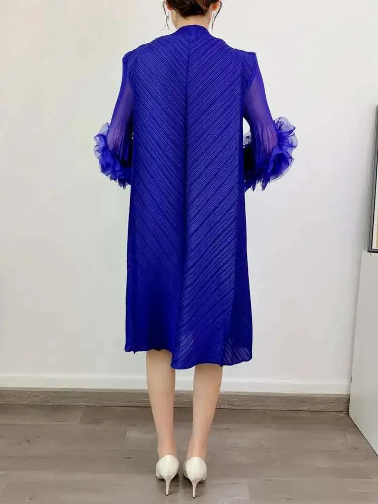 Luxury Pleated Floral Ruffle Dress