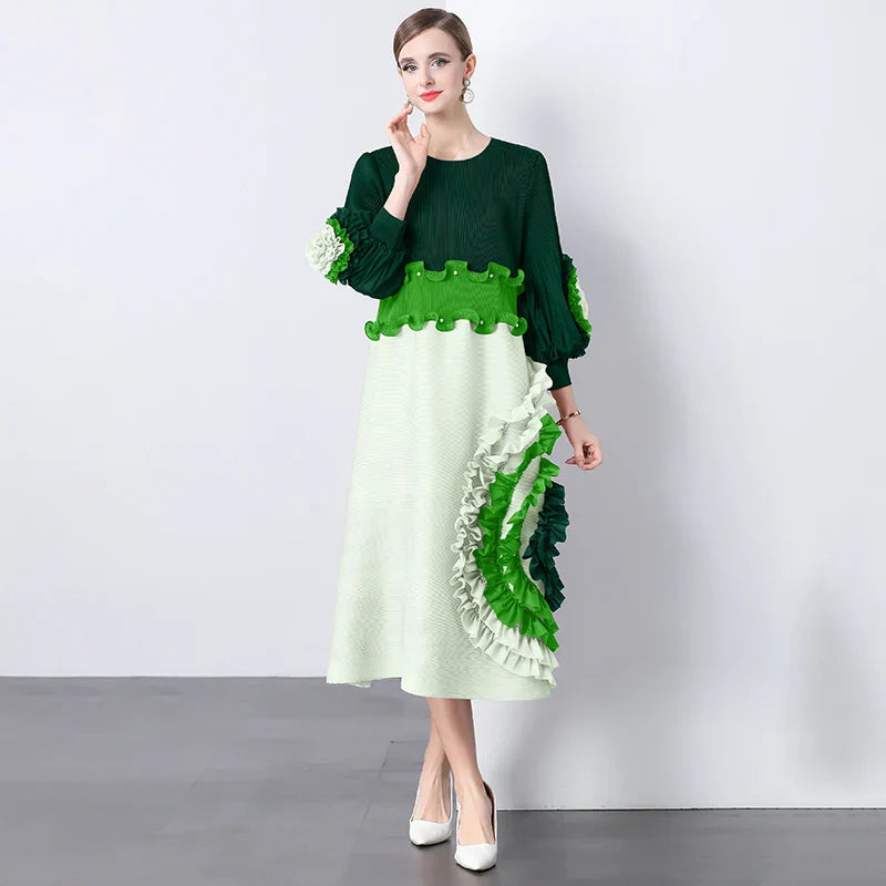 Ruffle Sleeve Plisse Dress