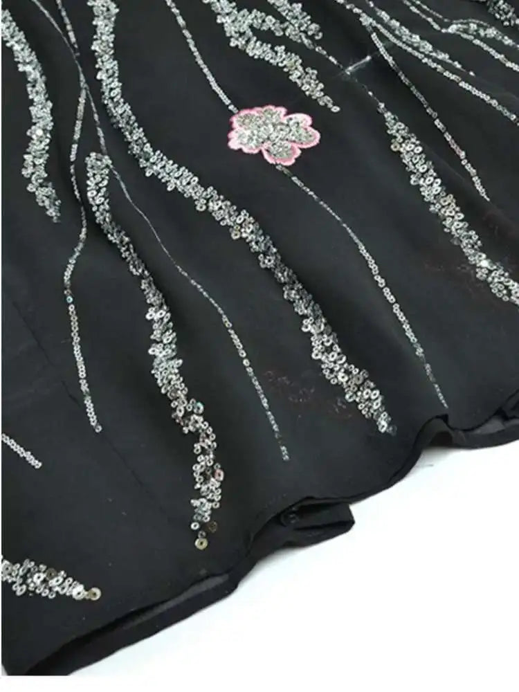 Flowy Sequin-Adorned Evening Dress