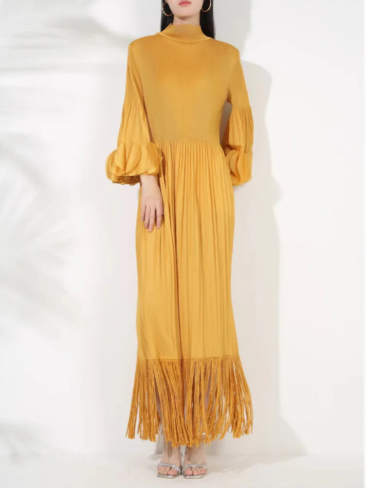Truly Pleated Oversized Sleeve Midi Dress