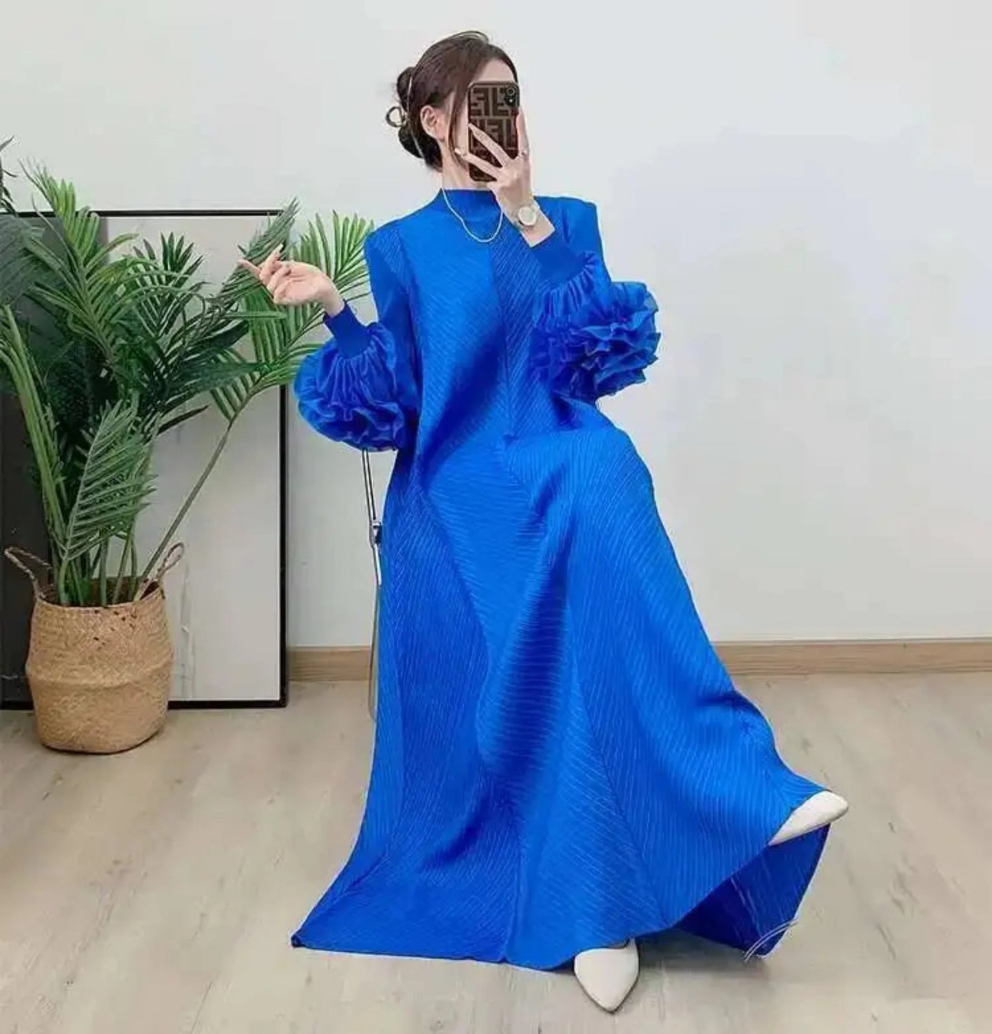 Truly Pleated Ruffle Sleeve Dress