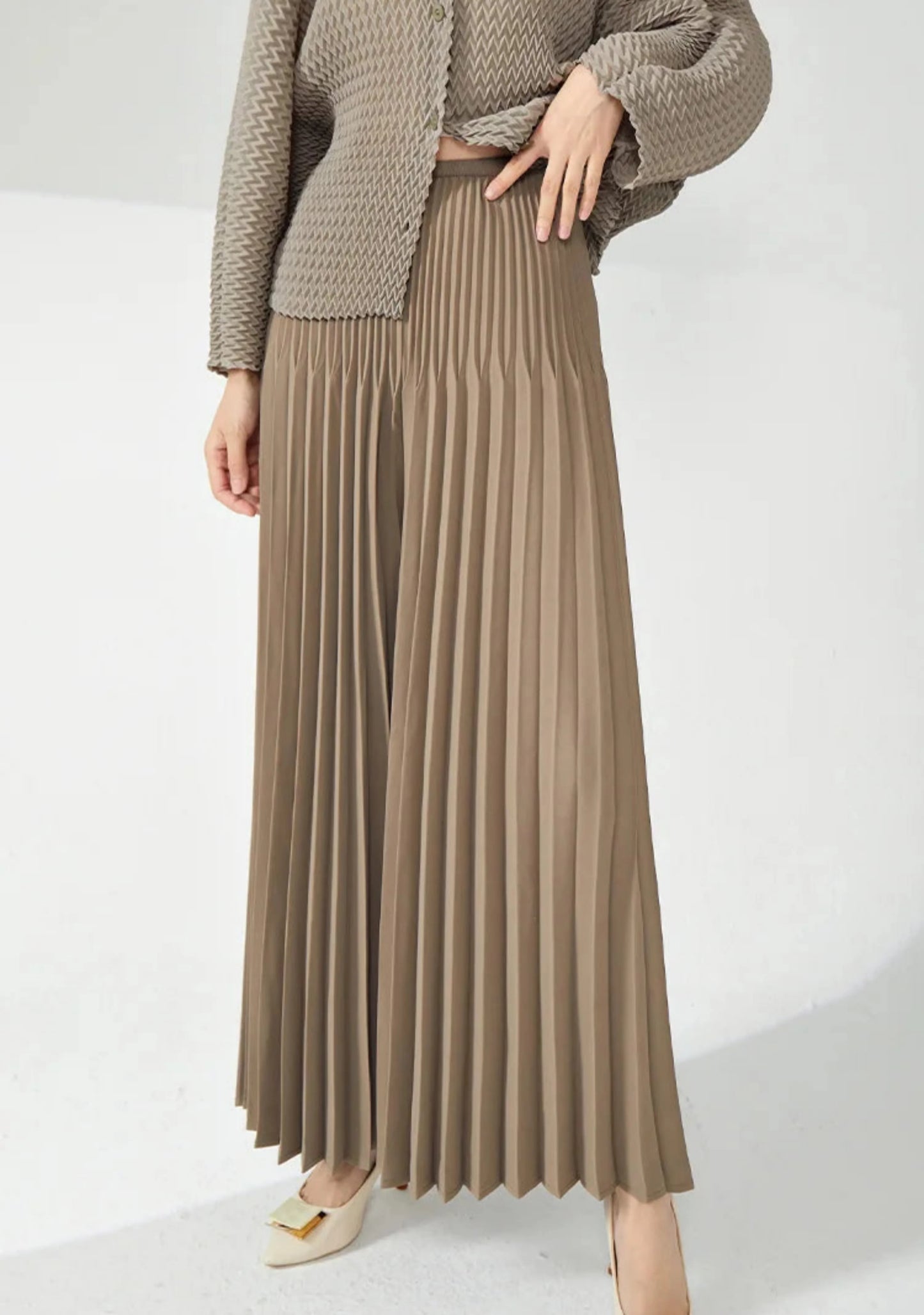 Luxe High-Waisted Plissé Pleated Trousers