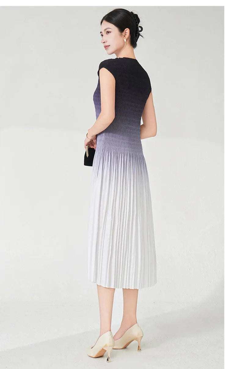 Designer Ombre Pleated Midi Dress