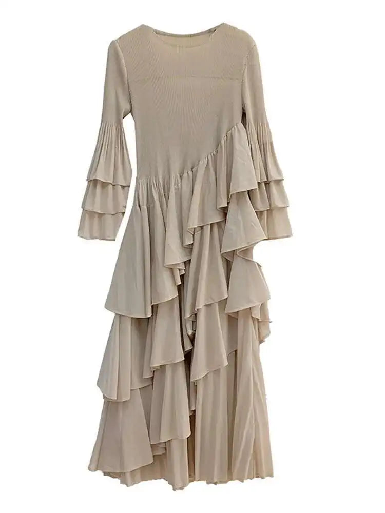 Elegant Ruffled Pleated Dress