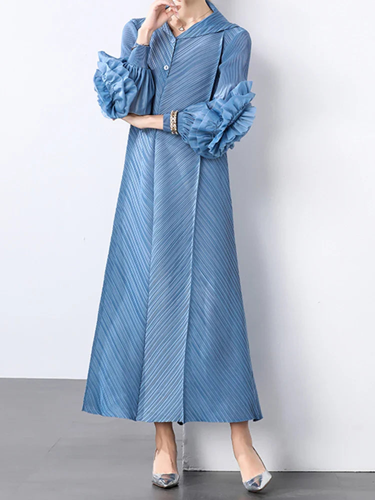 Plissé Pleated Long Sleeve Dress