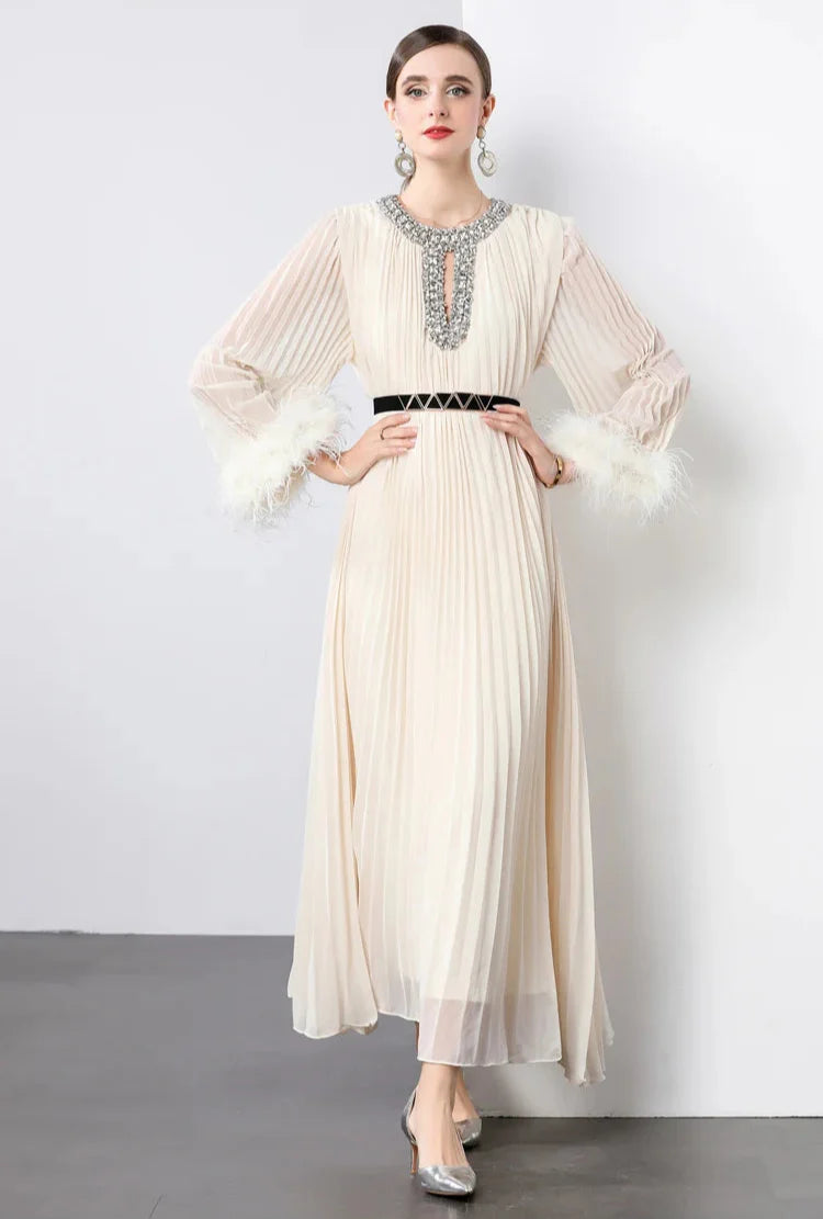 Plisse Faux Fur Crystal Dress