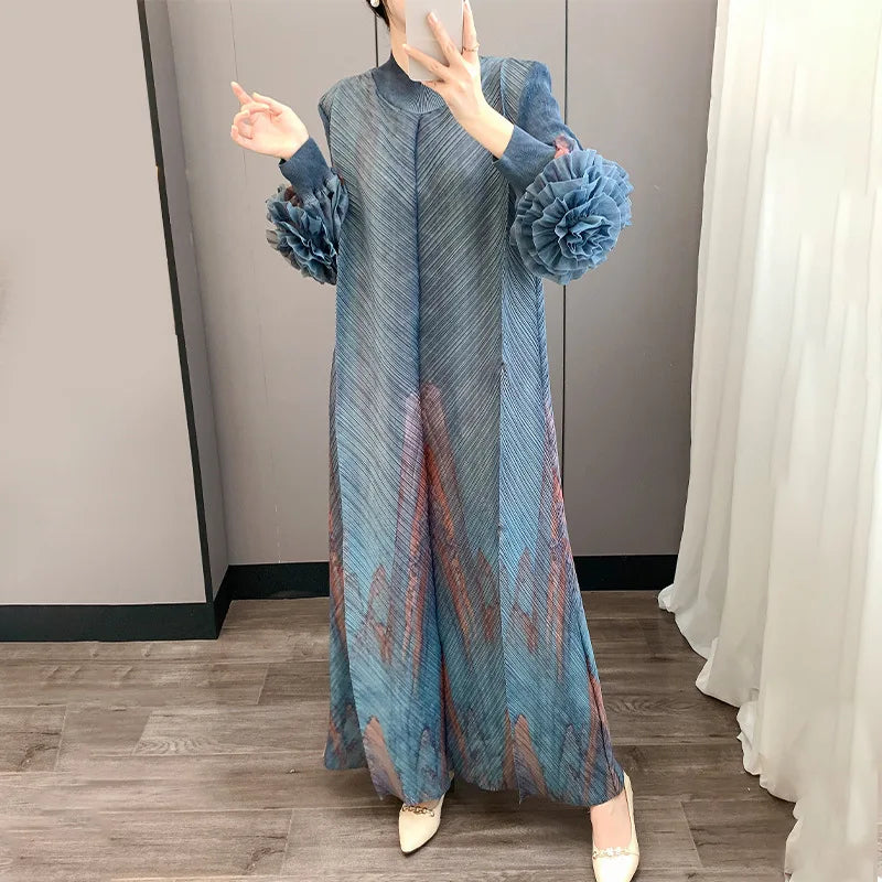 Luxury Ruffle Floral Pleat Dress