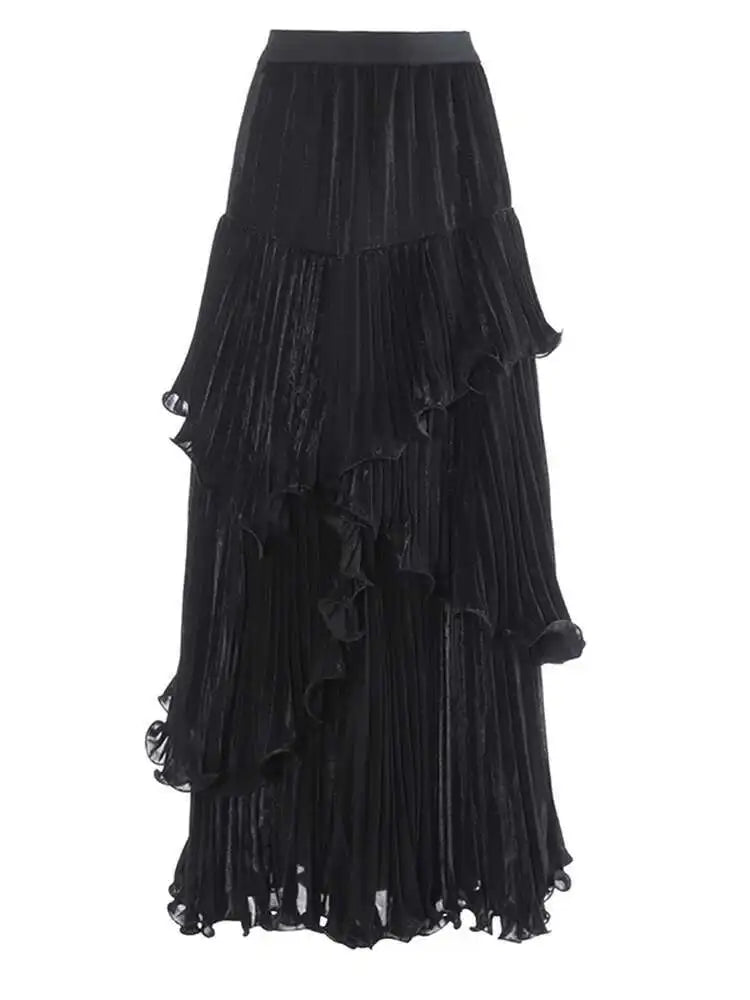 Metallic Tiered Midi Skirt