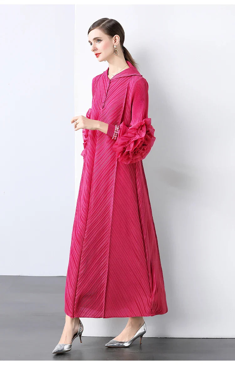 Plissé Pleated Long Sleeve Dress