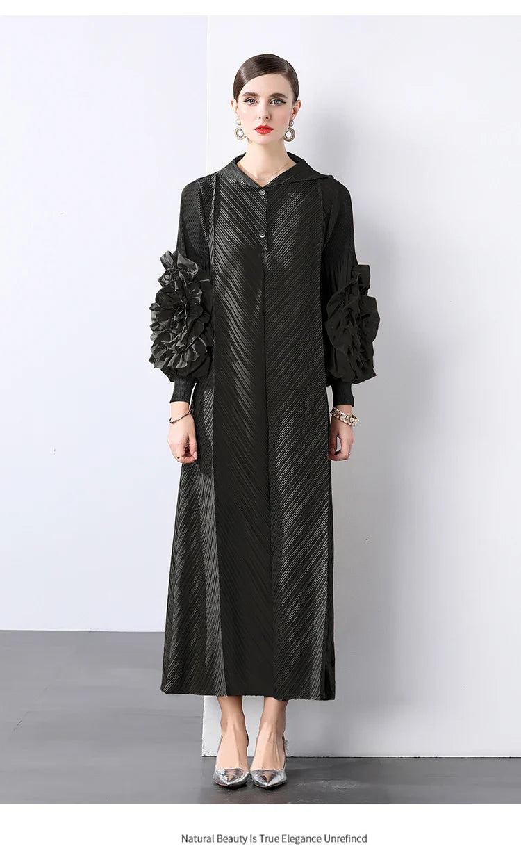 Plissé Pleated Long Sleeve Dress