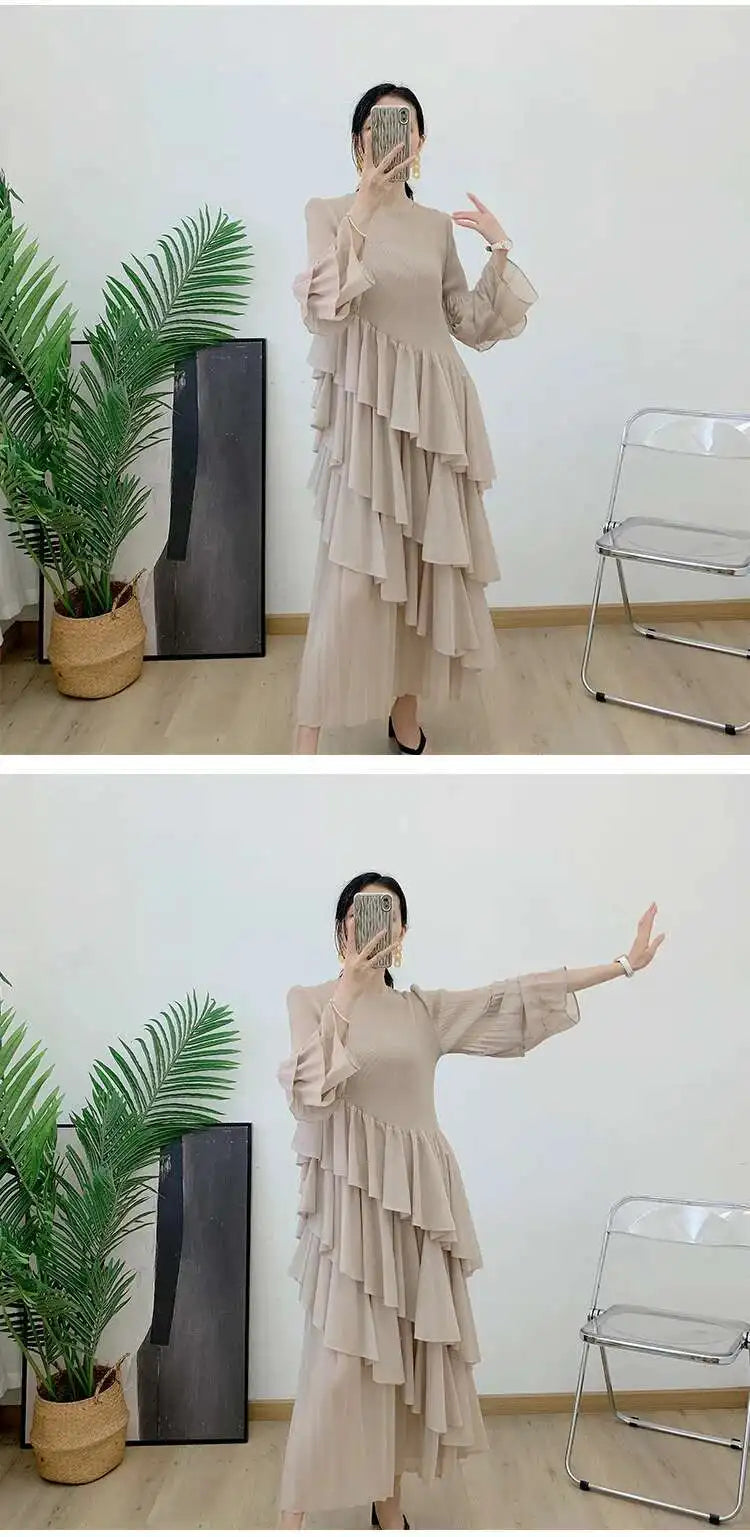Elegant Ruffled Pleated Dress