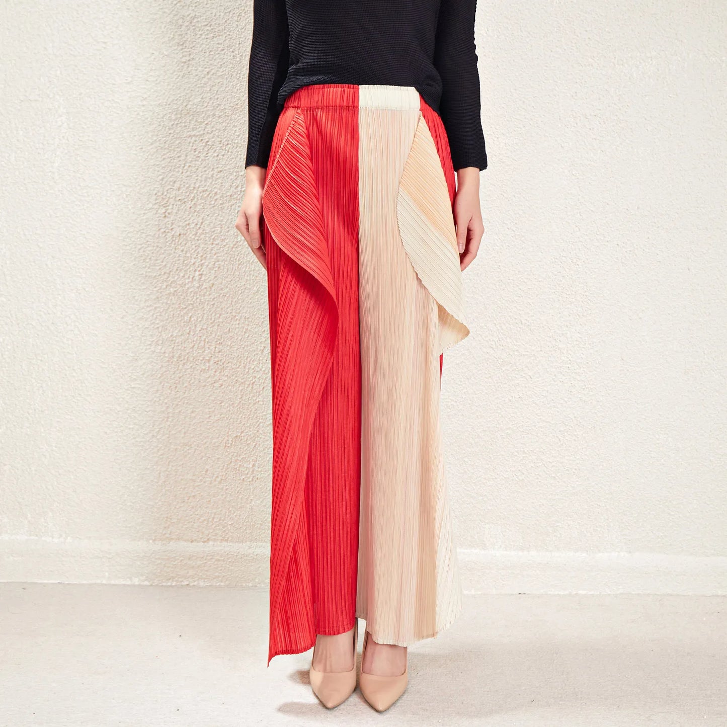 Women's Luxurious Pull-on Plissé Pleated Wide Leg Pant