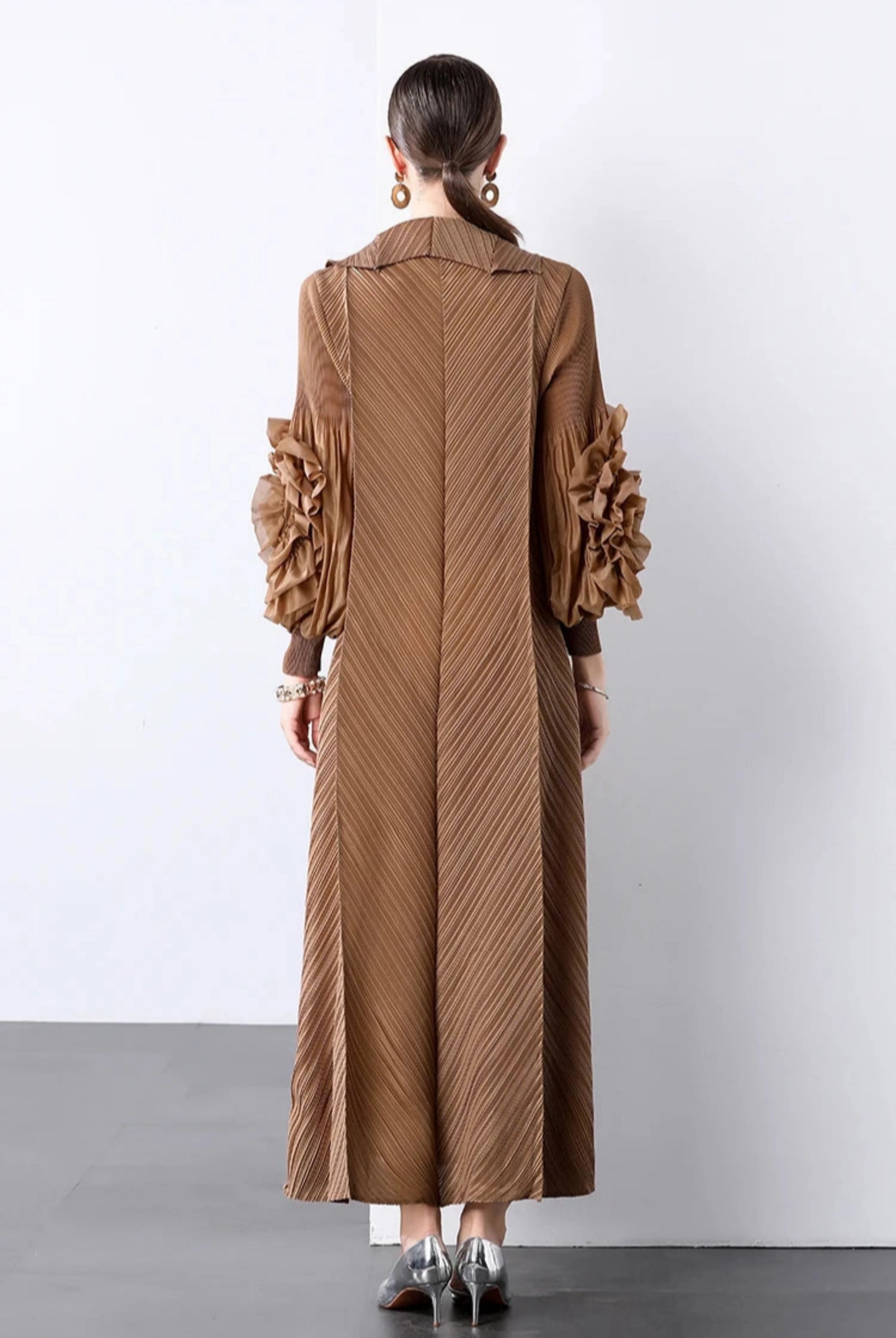 Plissé Pleated Long Sleeve Dress