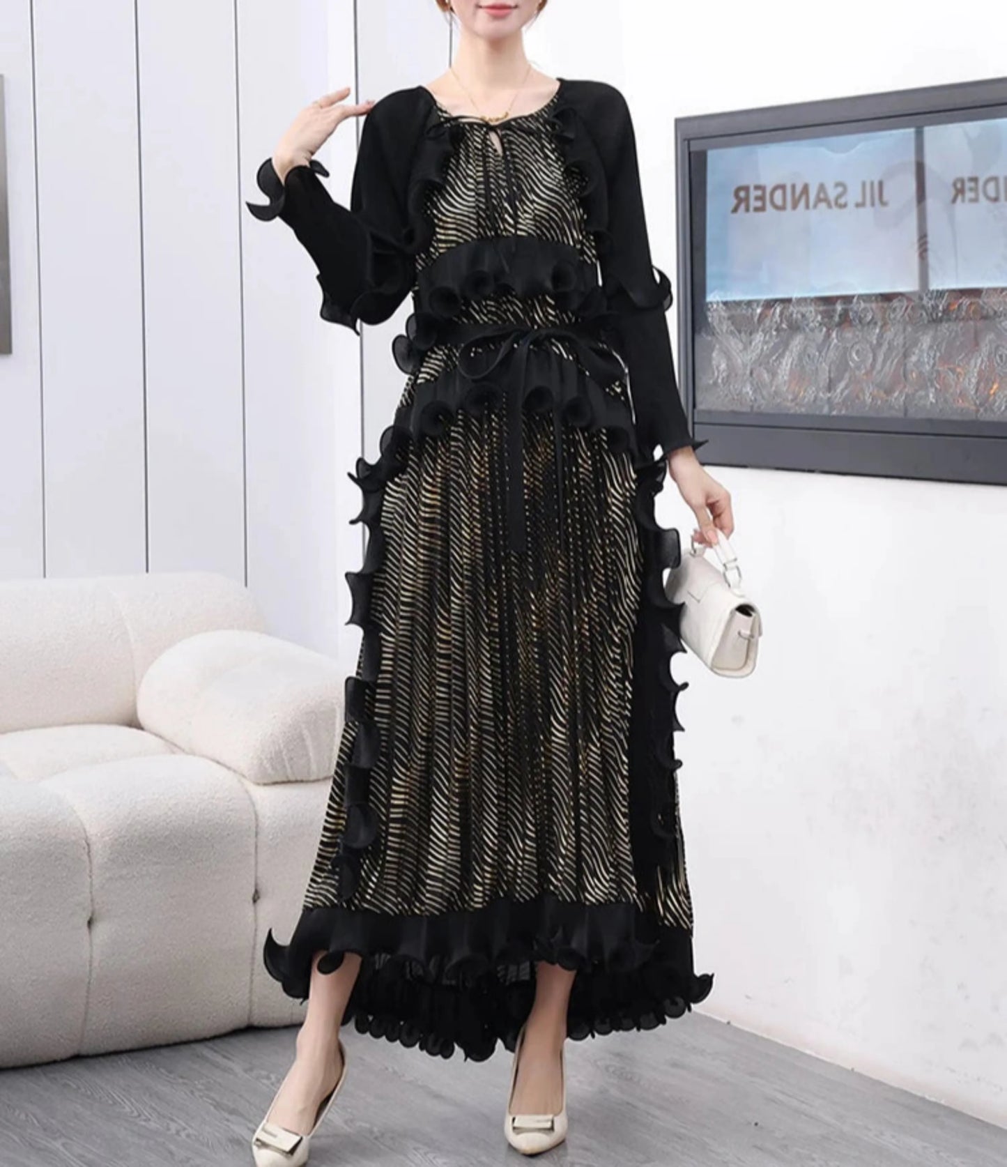 Luxury Plisse Ruffled Tiered Dress