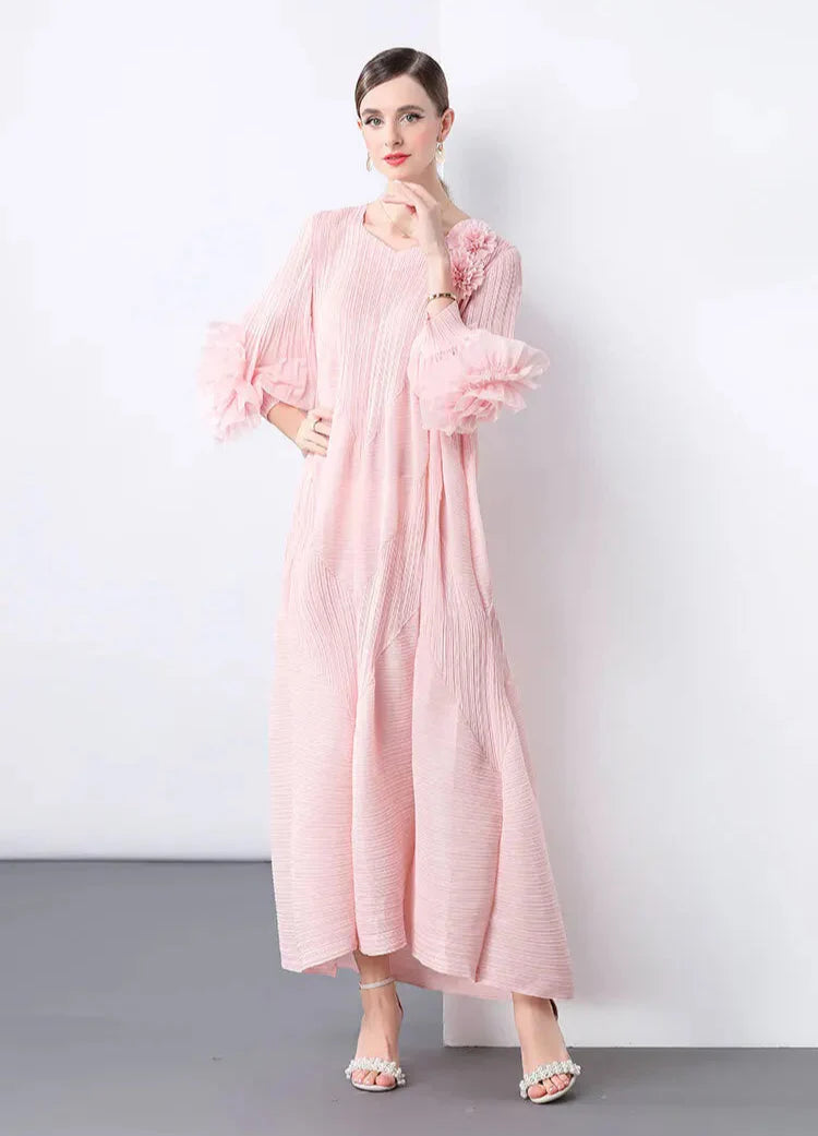 Elegant Plissé 3D Ruffle Dress