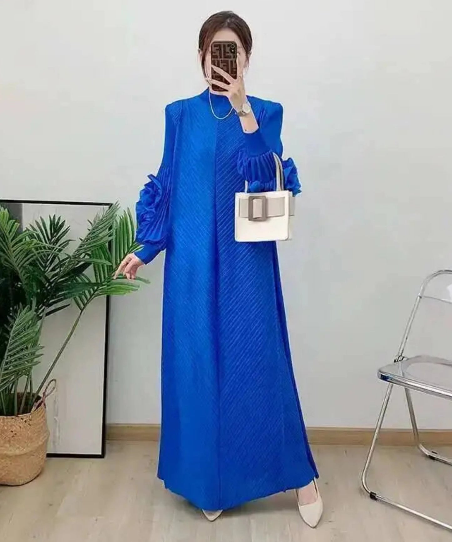 Truly Pleated Ruffle Sleeve Dress